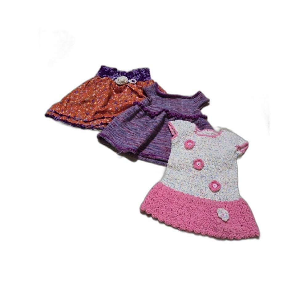Vintage Handmade 3-12 Months 3 Baby Dress Lot Knitted Vintage Crochet Lace